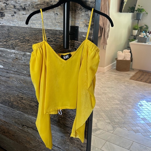 DKNY Cold Shoulder Crop Top in Pop Yellow - Picture 2 of 7